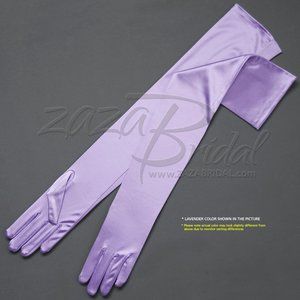 23.5″ Long Shiny Stretch Satin Dress Gloves Opera Length 16BL-Lavender